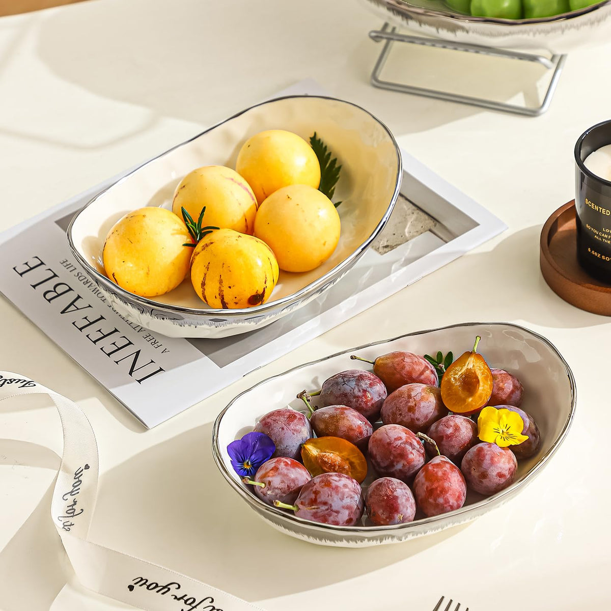 3 Tier Ceramic Fruit Bowl with Metal Stand U7337