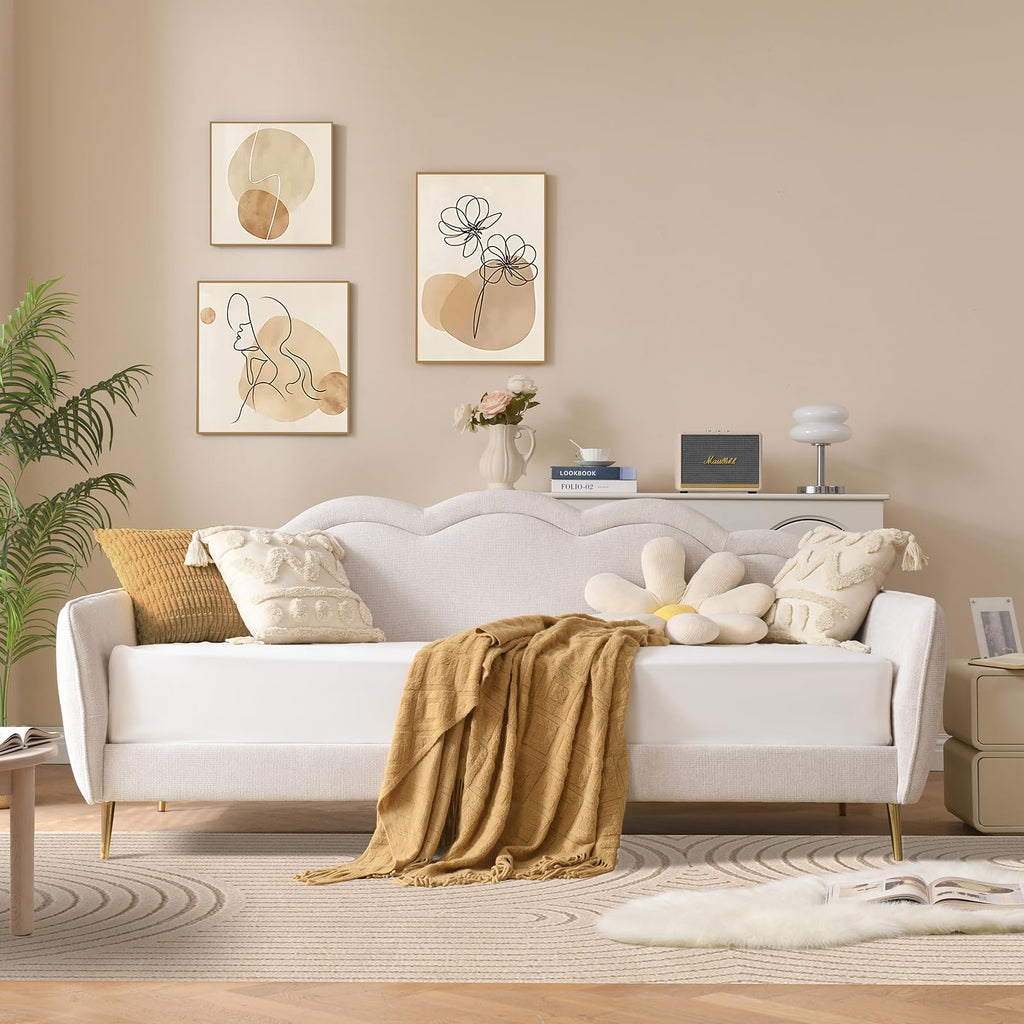 Twin Size Upholstered Linen Daybed with Metal Legs W794274