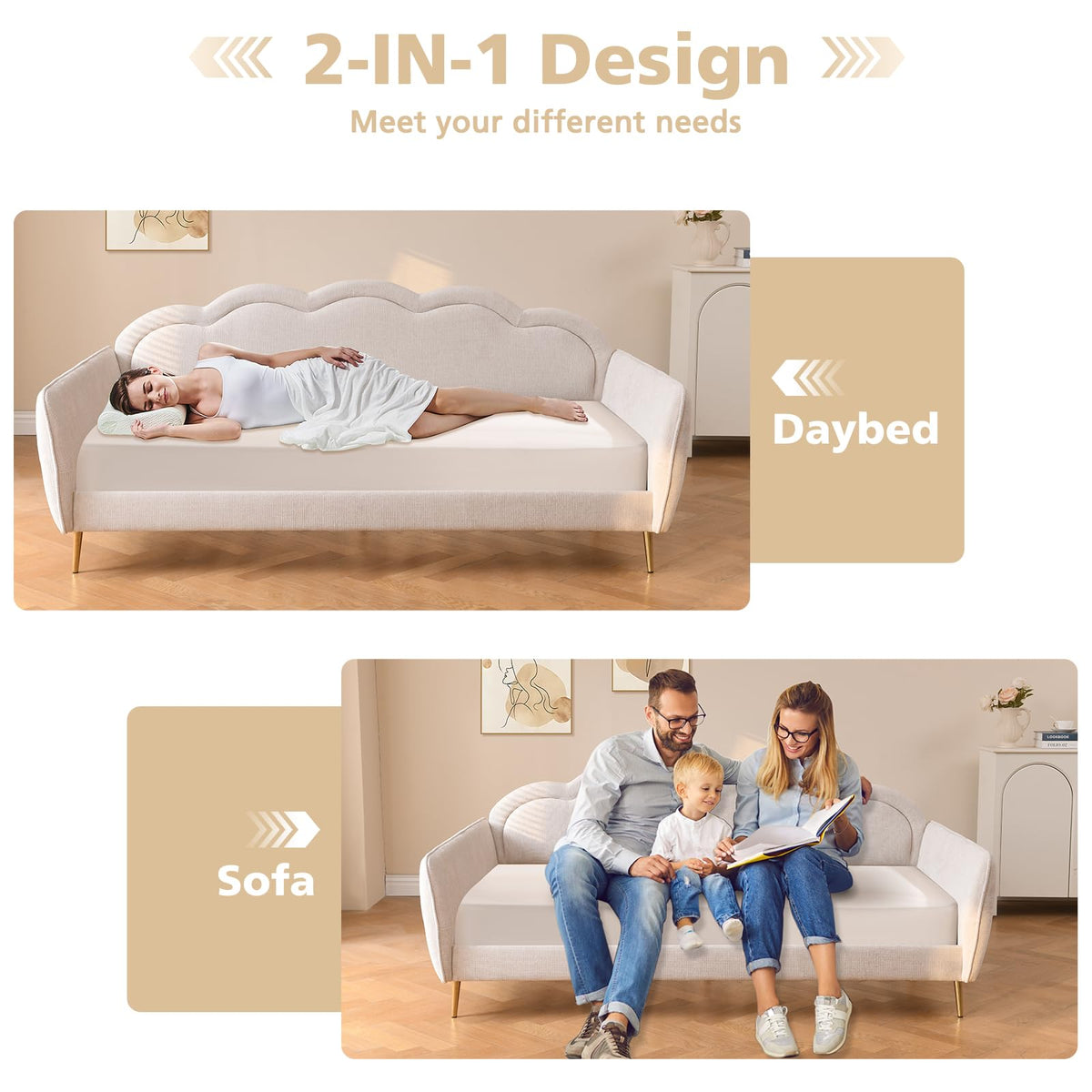 Twin Size Upholstered Linen Daybed with Metal Legs W794274