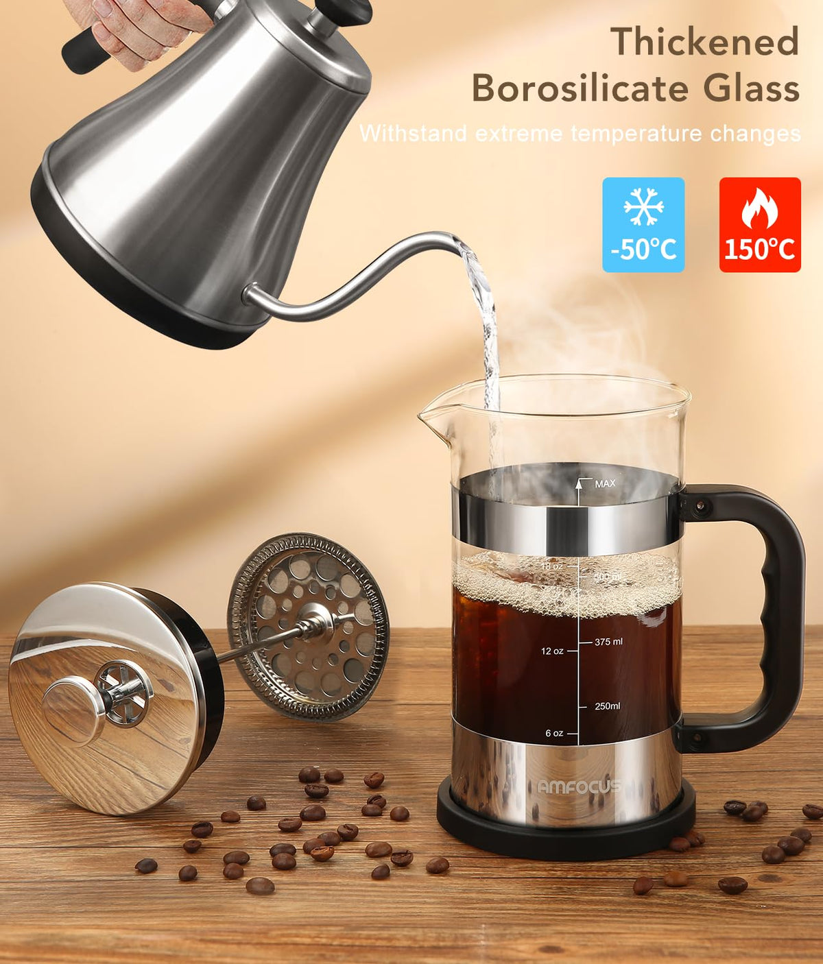 French Press Coffee Maker 21 oz Borosilicate Glass L910512