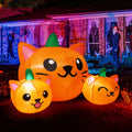 5FT Inflatable Three Pumpkin Cat Head with Built-in LEDs K256