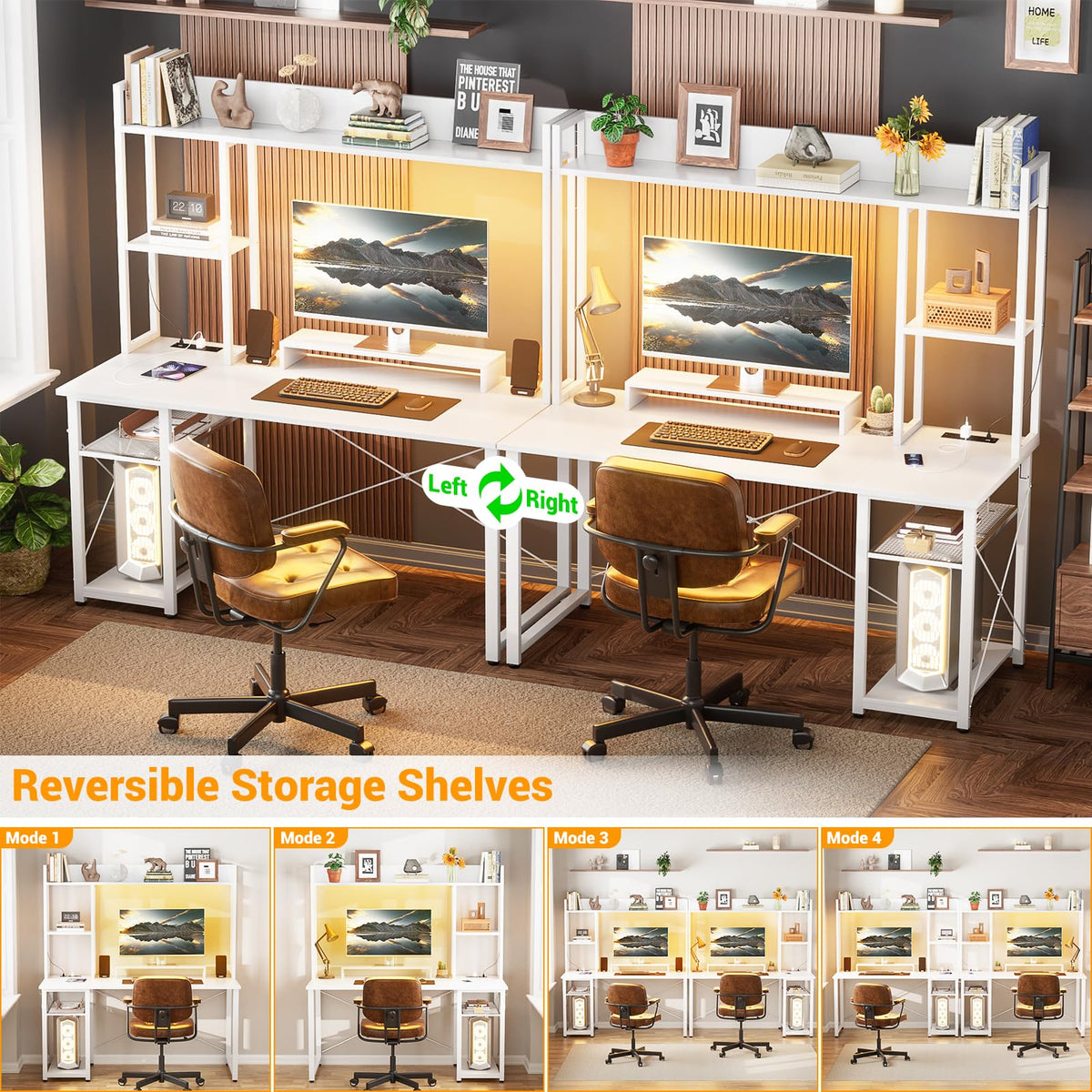 47'' White Gaming Desk with Hutch and Storage Shelves S576