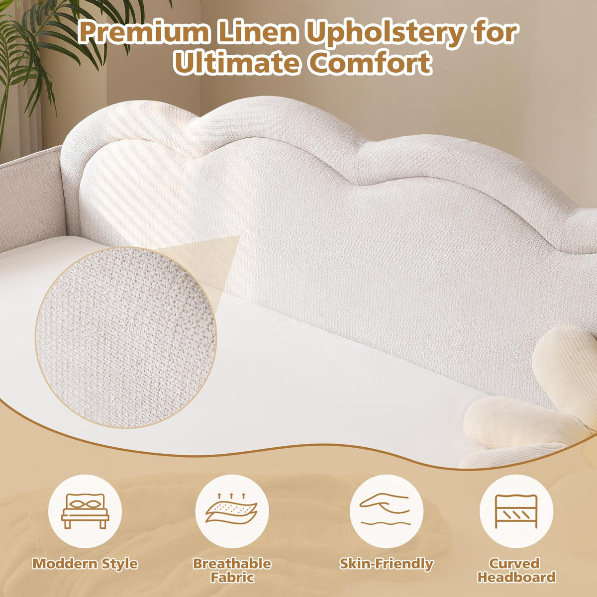 Twin Size Upholstered Linen Daybed with Metal Legs W794274