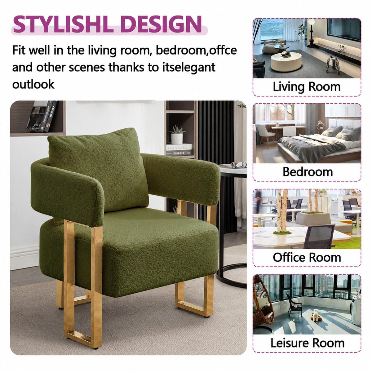 Velvet Upholstered Accent Chairs Set of 2 with Golden Metal Legs L880571