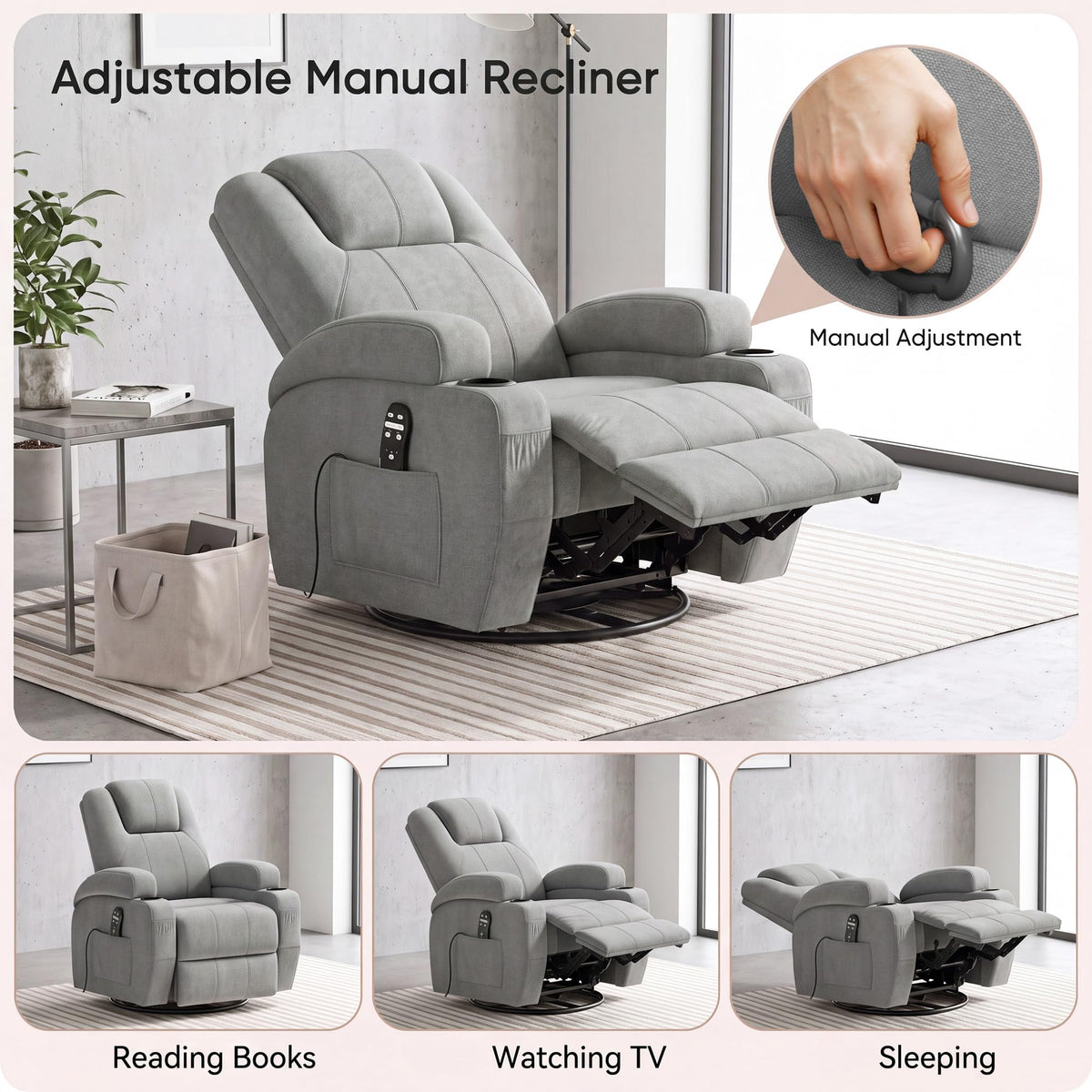 360° Swivel Rocker Recliner Chair with Massage H581688