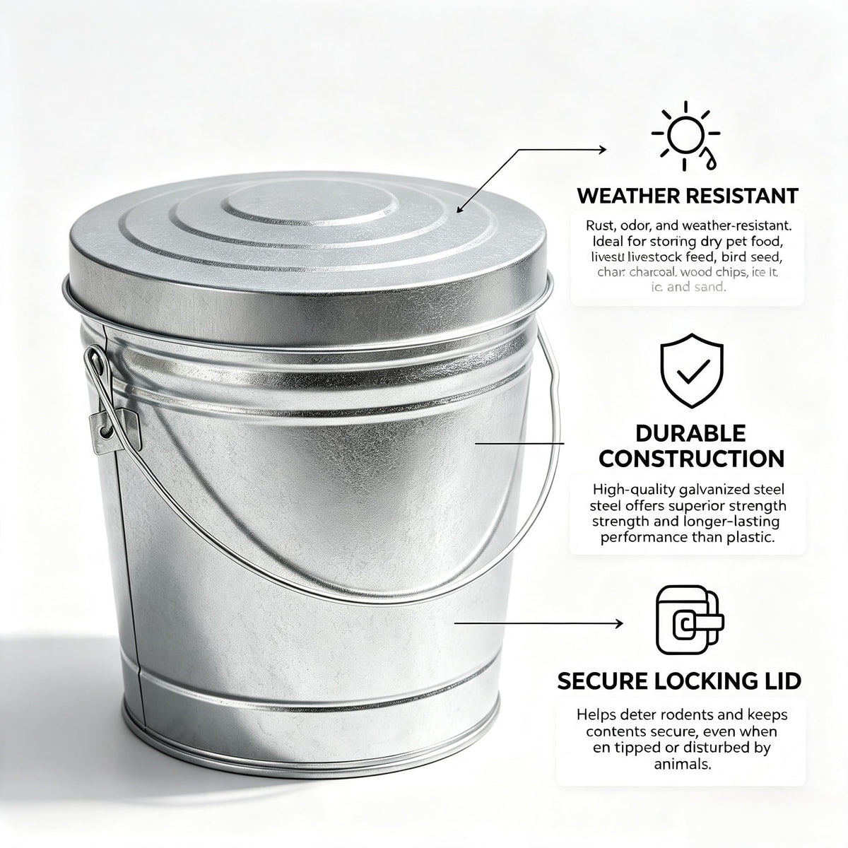 6 Gallon Galvanized Metal Trash Can with Locking Lid D577401