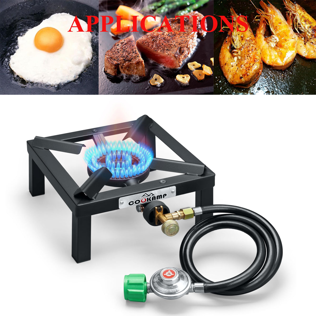 Single High Pressure Propane Camp Stove with Adjustable Regulator and Hose X34715