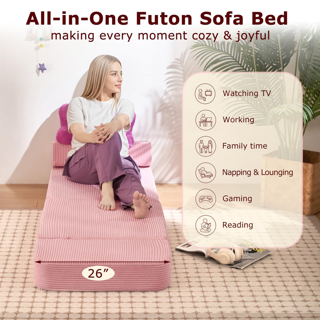 Pink Folding Convertible Sofa Bed Z8846
