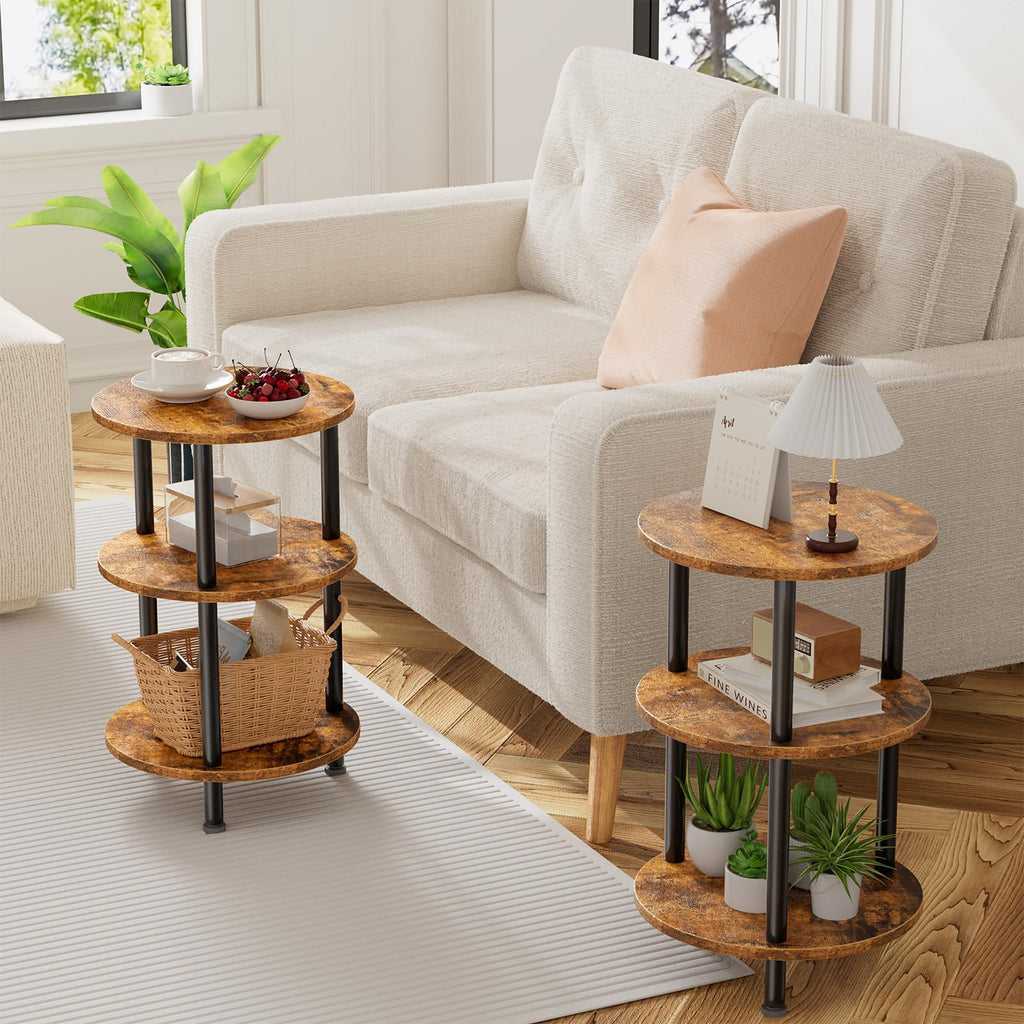 Rustic Brown 3 Tiers Round Side Table P7710