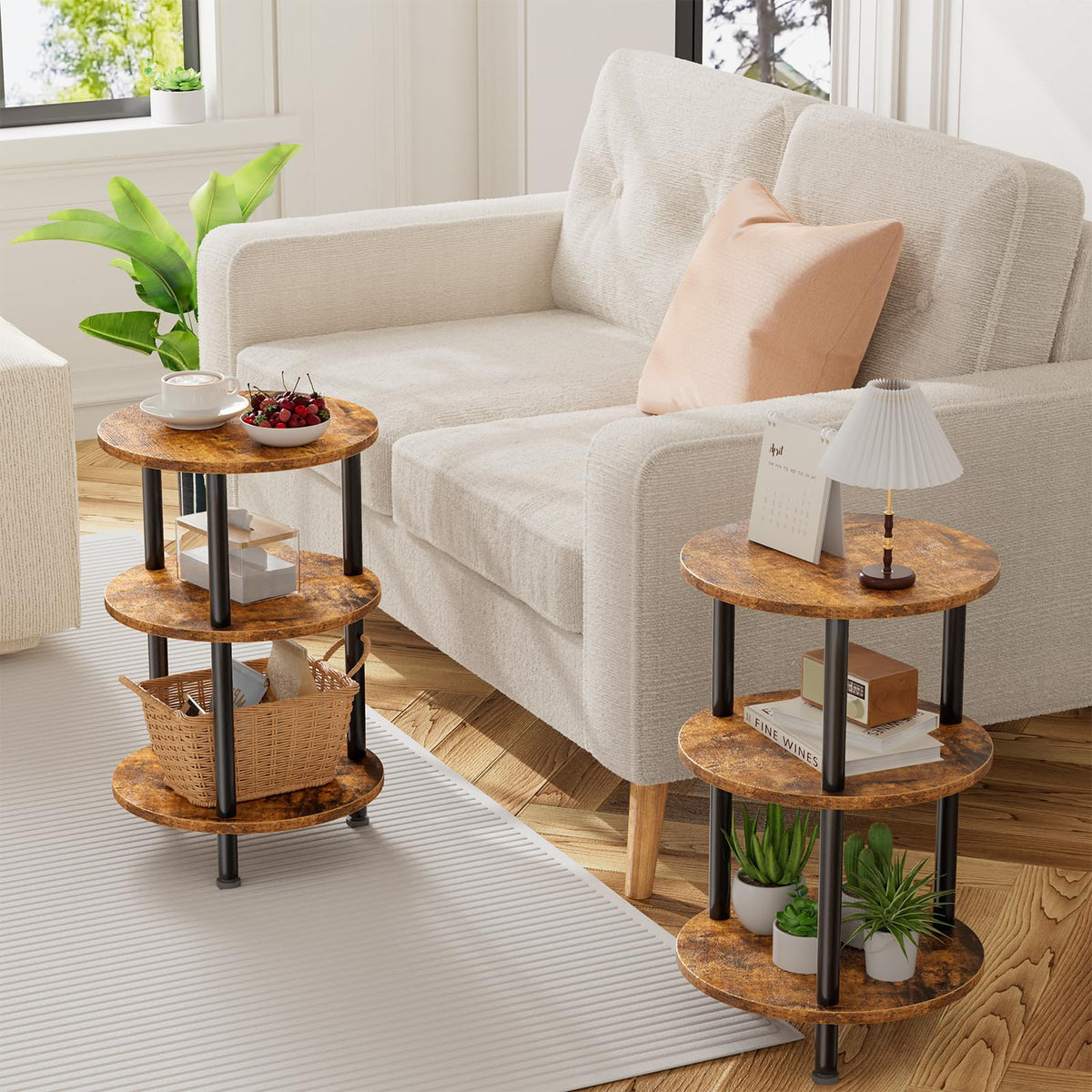 Rustic Brown 3 Tiers Round Side Table P7710