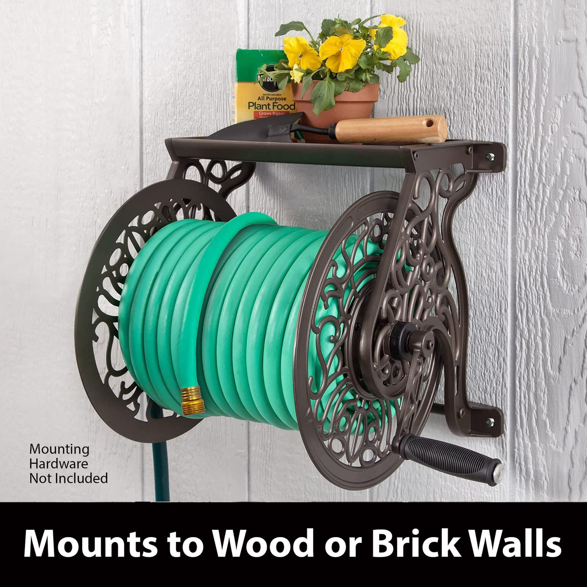 Cast Aluminum Wall Mount Hose Reel, Holds 125-Feet of 5/8-Inch Hose - Bronze N97883
