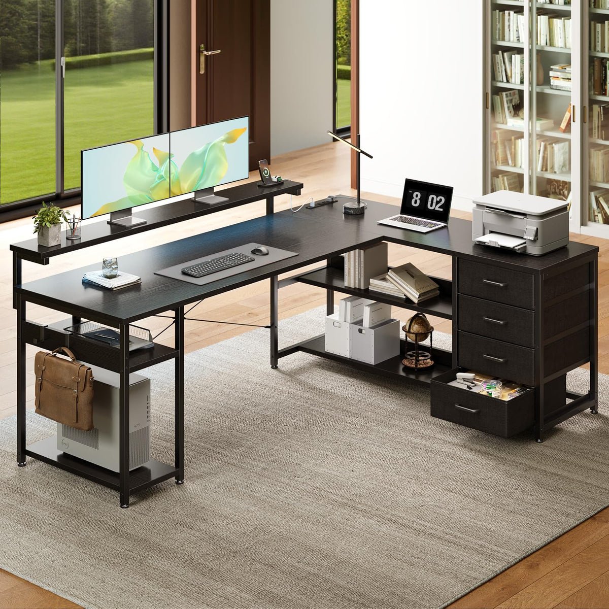 61 Inch L Shaped Computer Desk with 4 Drawers Z5922