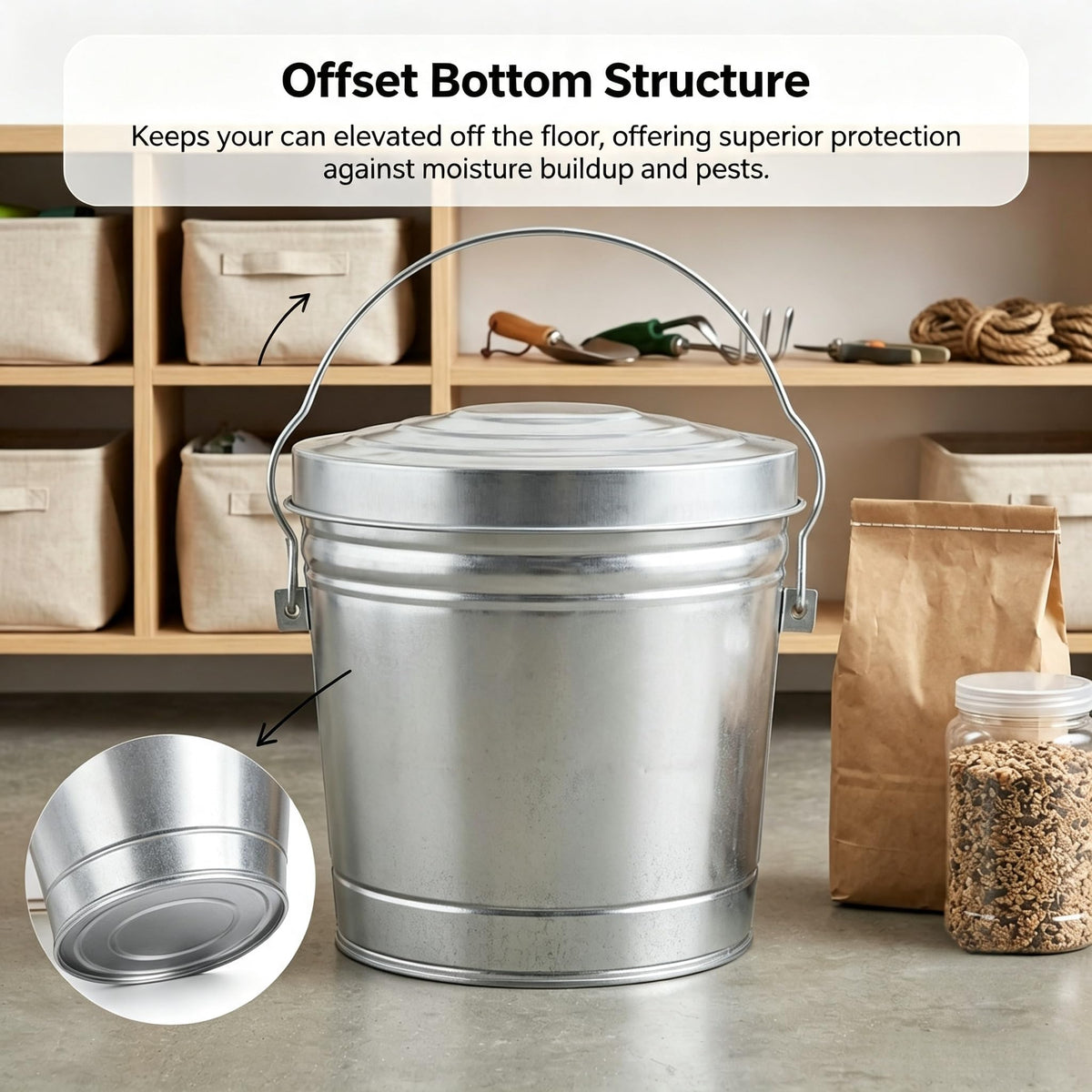 6 Gallon Galvanized Metal Trash Can with Locking Lid D577401