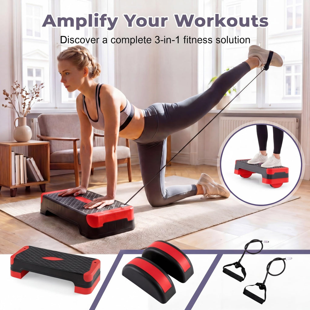 Aerobic Step Platform with Risers & Resistance Bands P9350