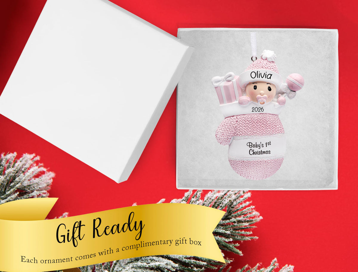 Baby's First Christmas Ornament 2026 Pink Mitten T98291