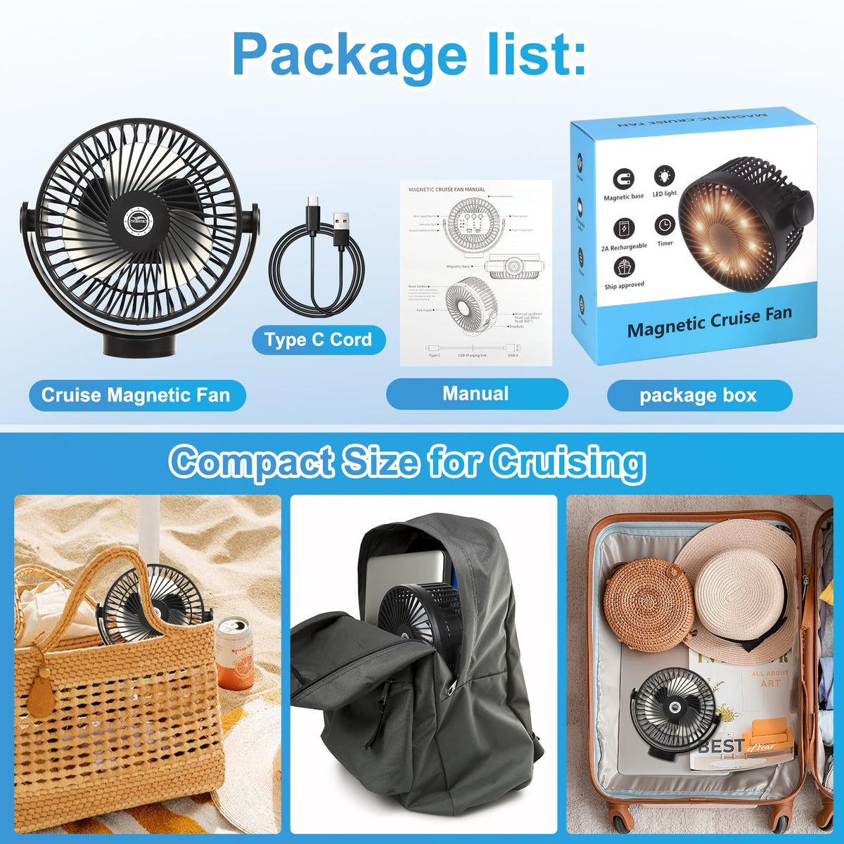 Magnetic Cruise Fan with 8000mAh Rechargeable Battery O5516