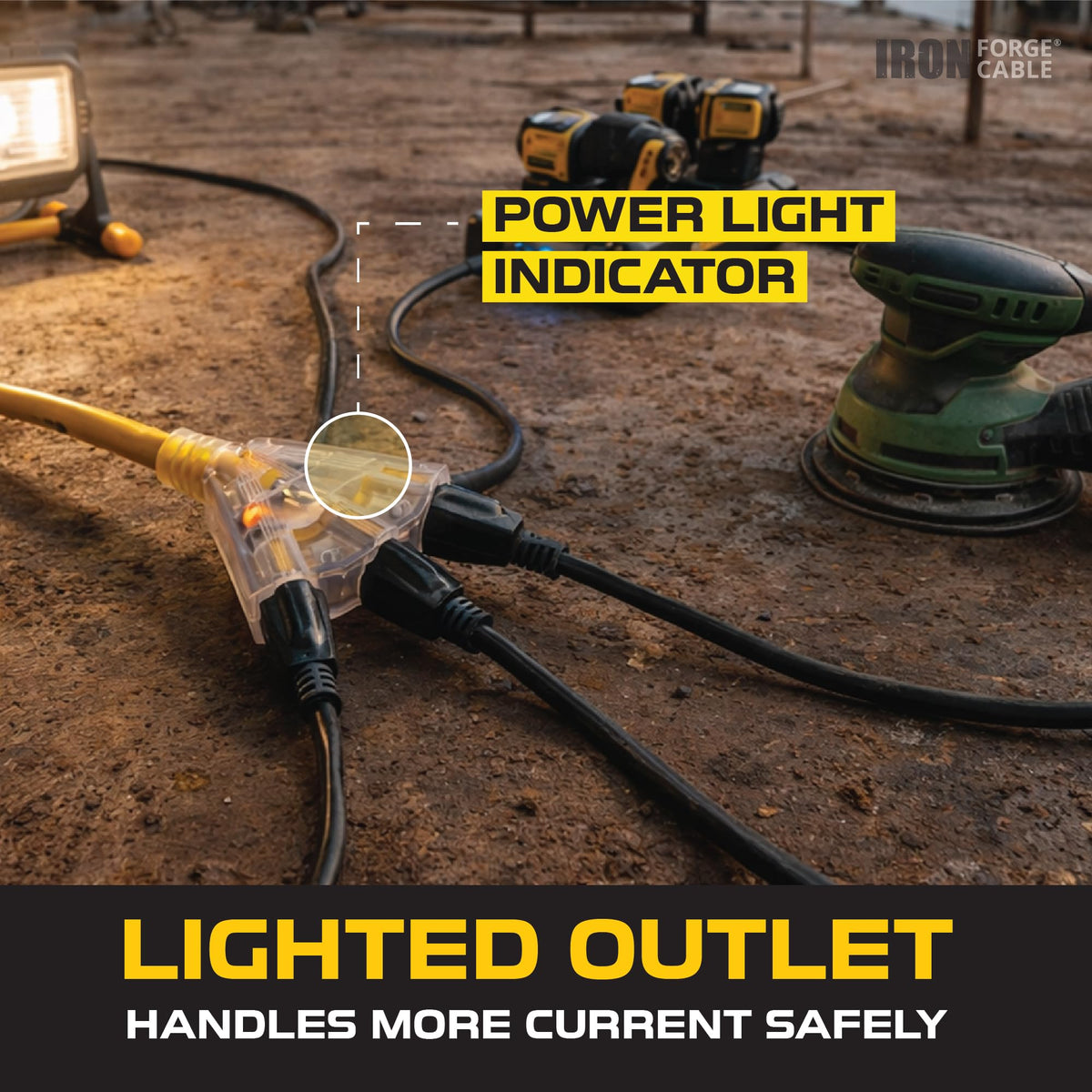 50 Foot Lighted Outdoor Extension Cord with 3 Outlets U567