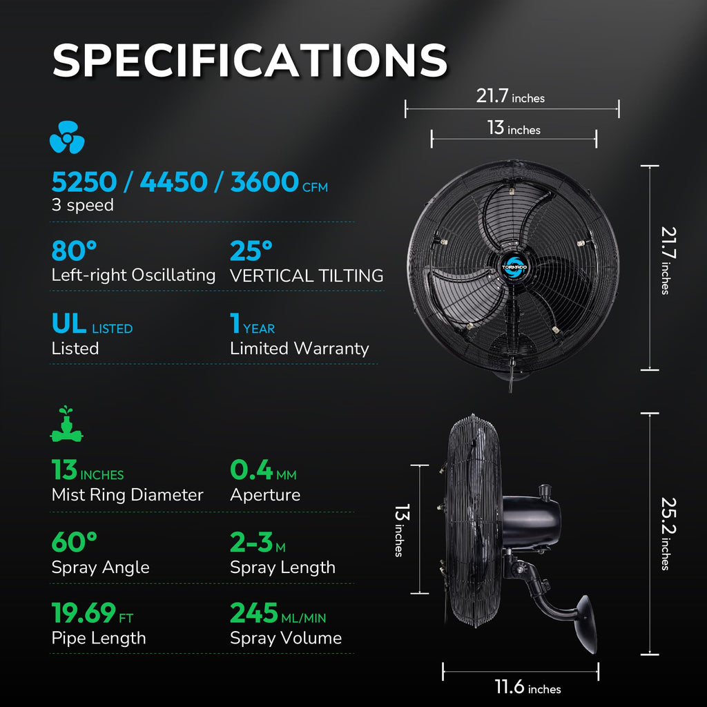 20 Inch Outdoor Wall Mount Fan with Misting Ring U624880