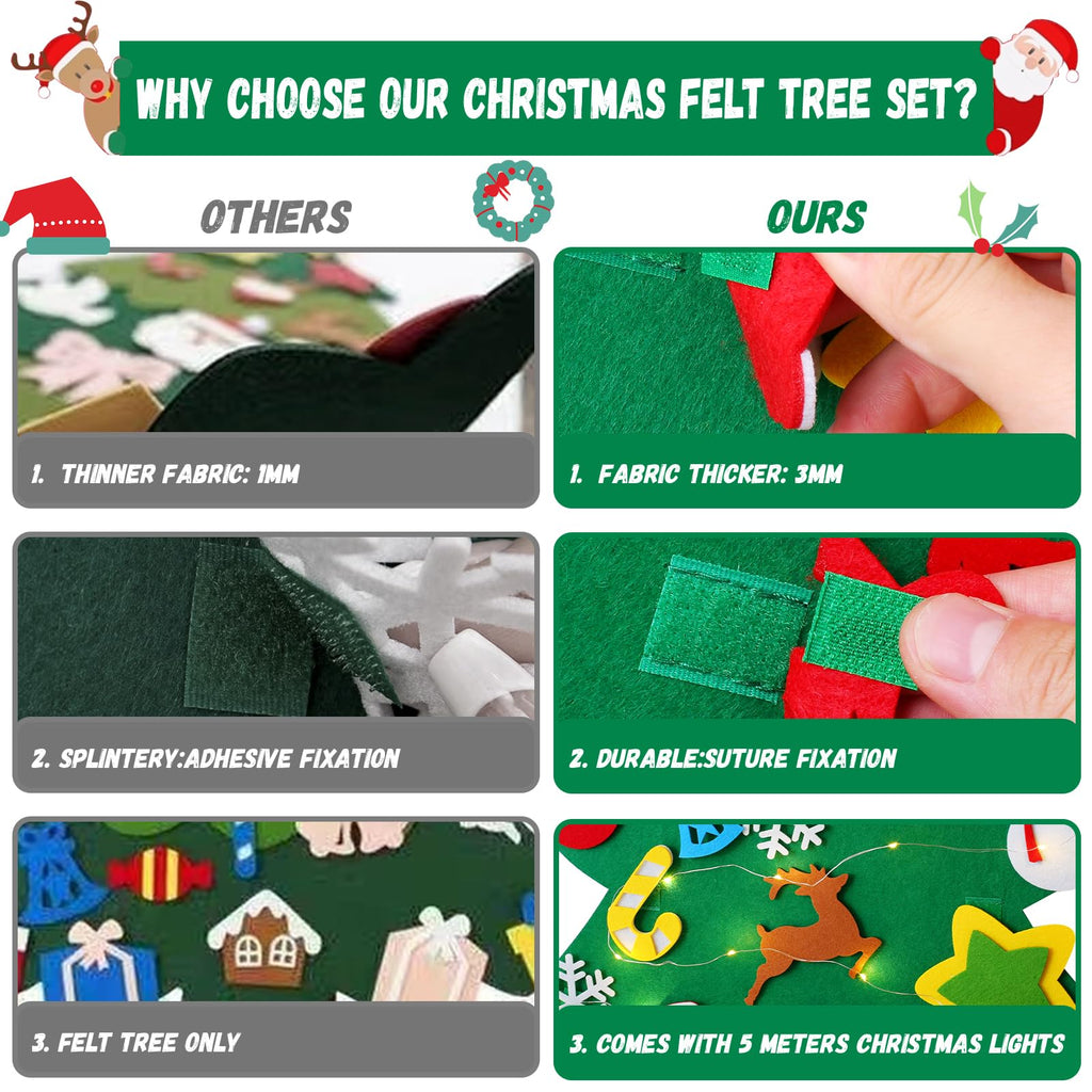 Felt Christmas Tree for Toddlers, 3.2ft Wall Hanging DIY Xmas Decorations with String Light G40331