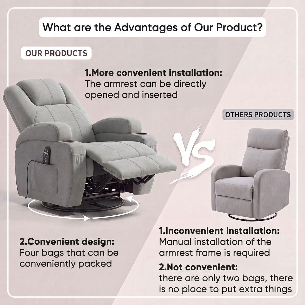 360° Swivel Rocker Recliner Chair with Massage H581688