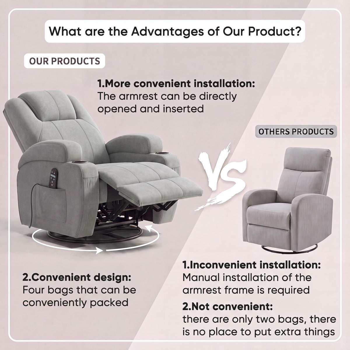 360° Swivel Rocker Recliner Chair with Massage H581688