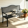 59 Inches Metal Outdoor Bench with Pull-Out Table Y570106