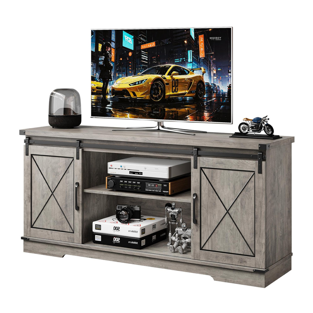 65" Rustic Farmhouse TV Stand with Sliding Barn Doors N70143