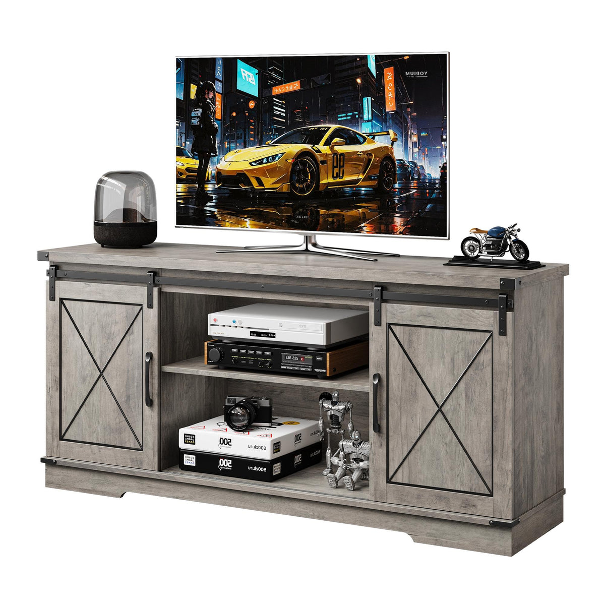 65" Rustic Farmhouse TV Stand with Sliding Barn Doors N70143