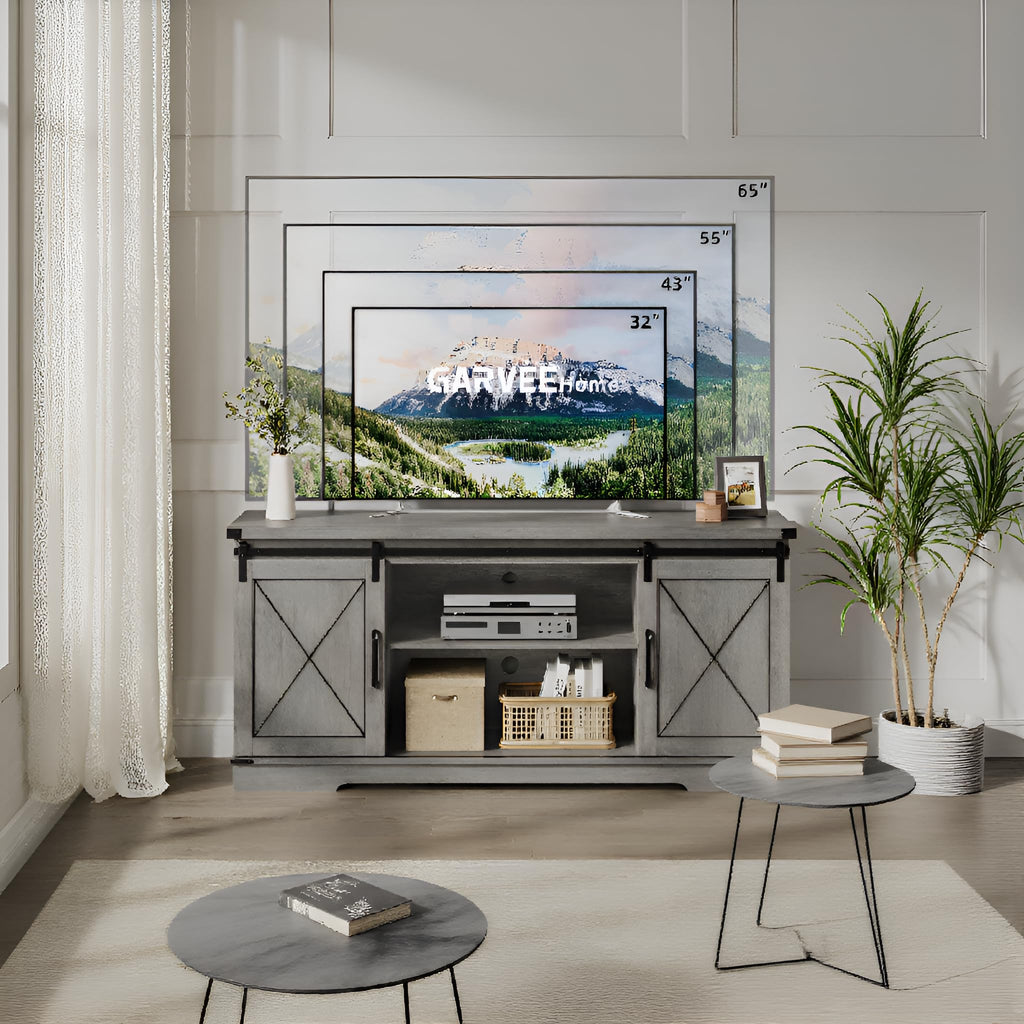 65" Rustic Farmhouse TV Stand with Sliding Barn Doors N70143