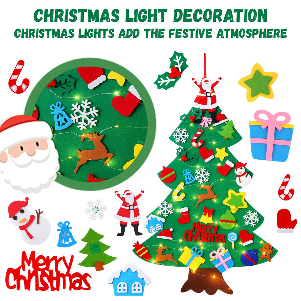 Felt Christmas Tree for Toddlers, 3.2ft Wall Hanging DIY Xmas Decorations with String Light G40331