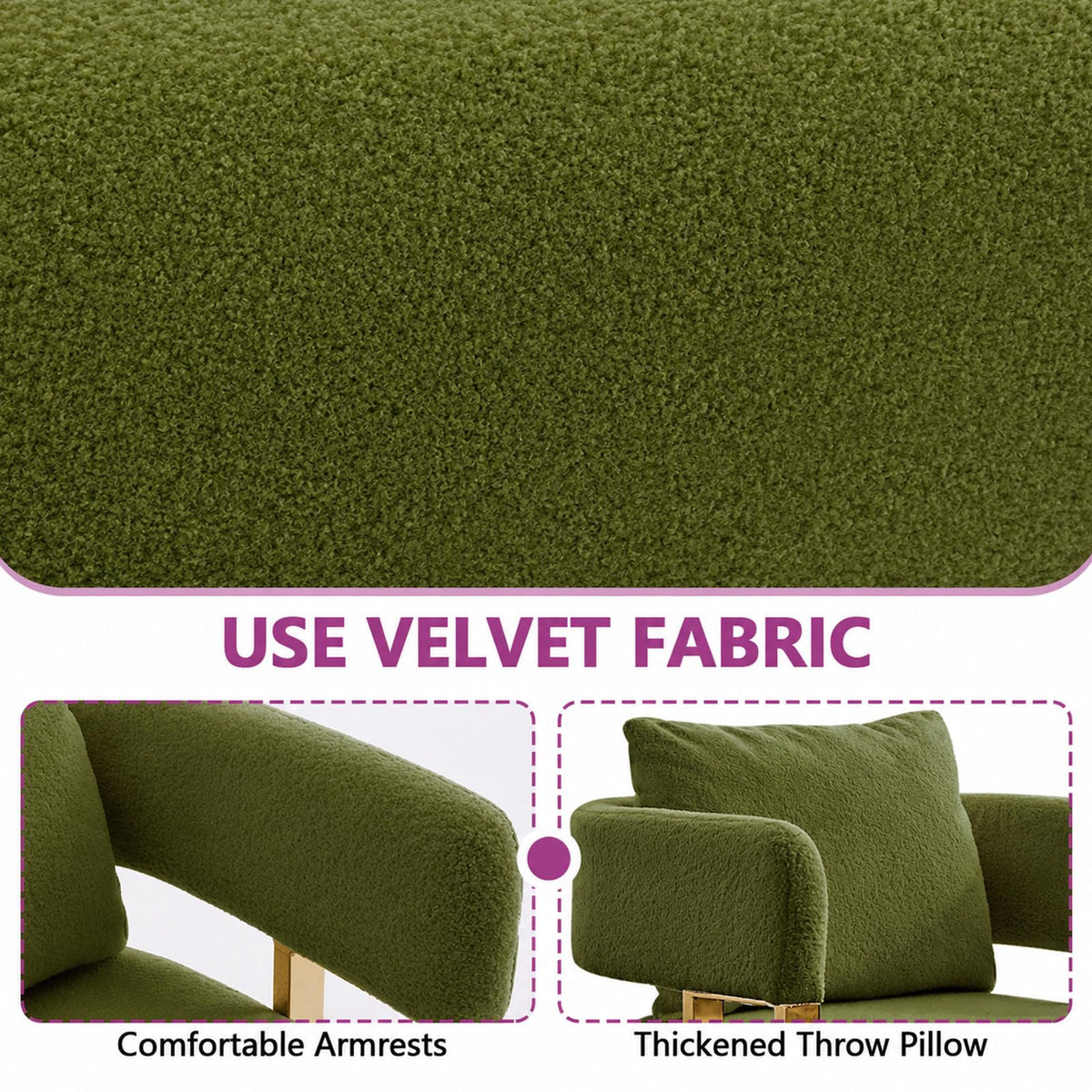 Velvet Upholstered Accent Chairs Set of 2 with Golden Metal Legs L880571
