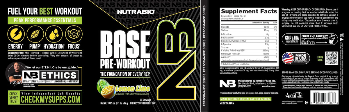 Sugar Free Pre-Workout Powder 30 Servings Lemon Lime Q387