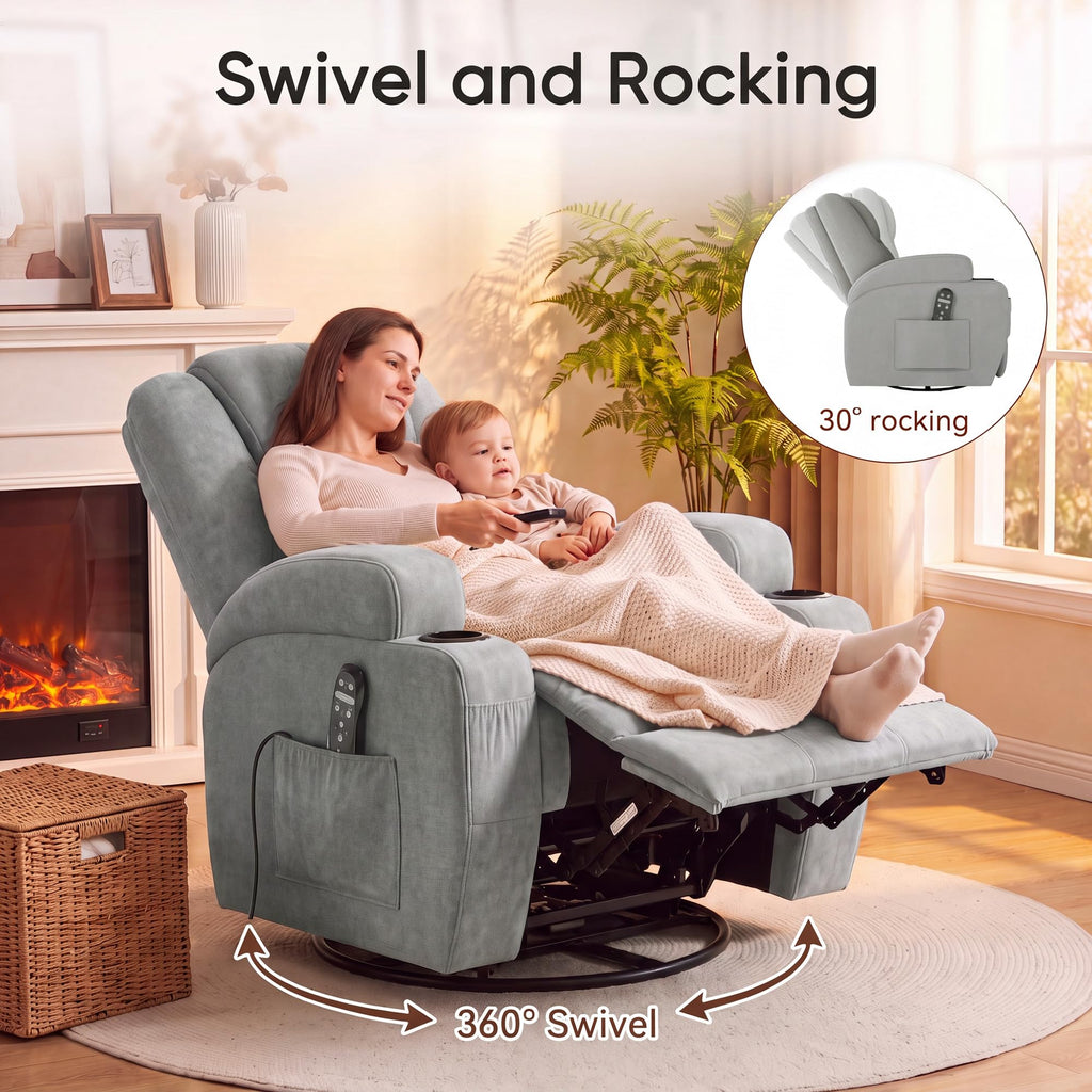 360° Swivel Rocker Recliner Chair with Massage H581688