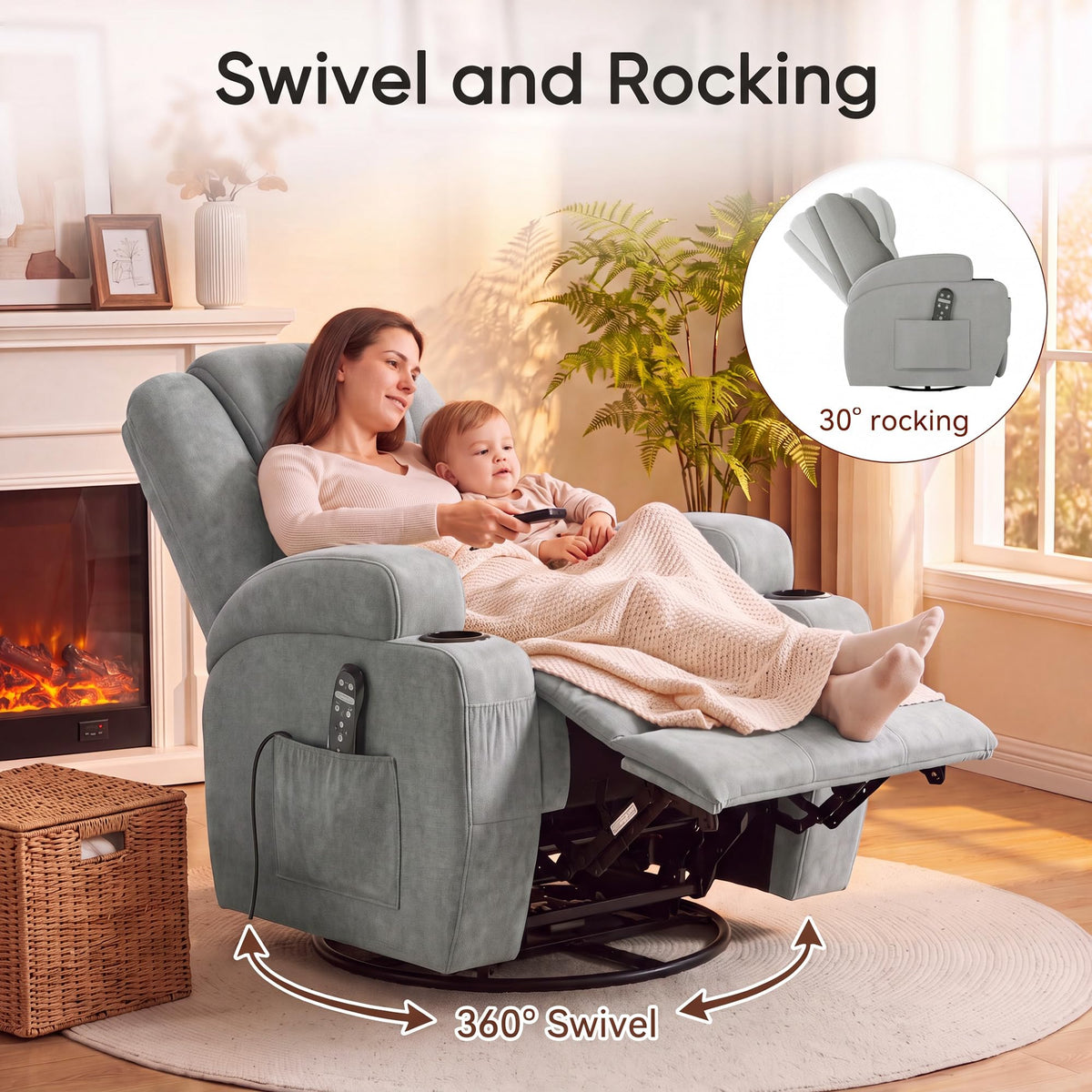 360° Swivel Rocker Recliner Chair with Massage H581688