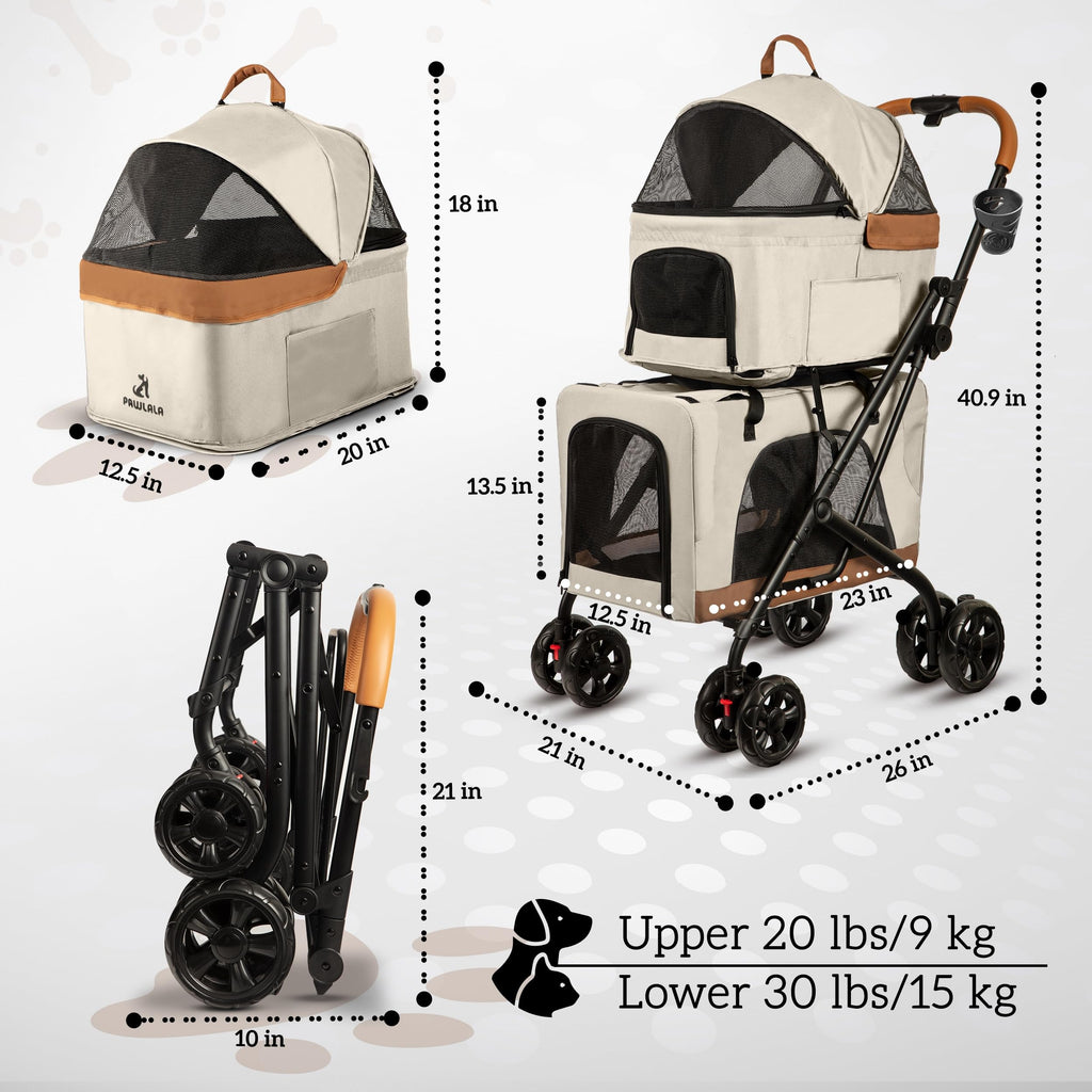 Double Pet Stroller with Detachable Carriers N8333