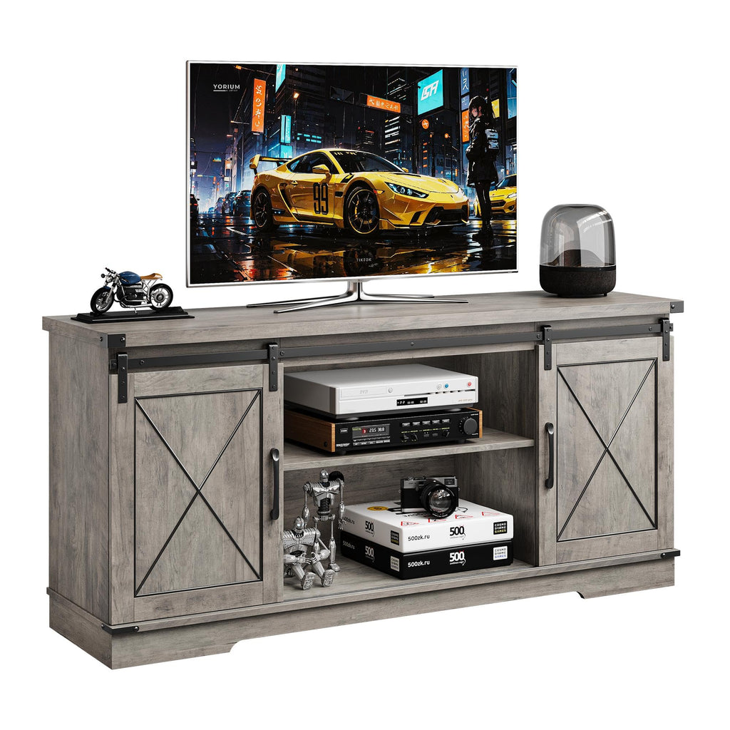 65" Rustic Farmhouse TV Stand with Sliding Barn Doors N70143