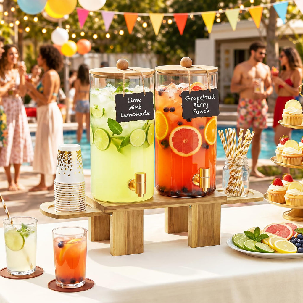 2 Pack 1.5 Gallon Drink Dispenser with Wood Stand E46684