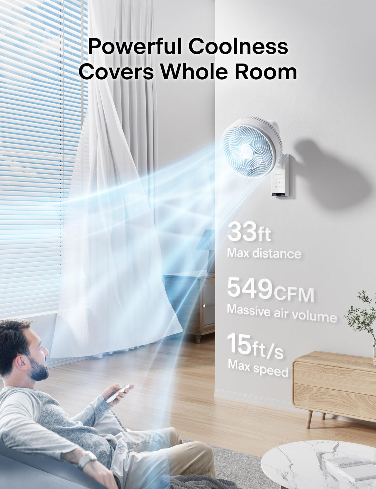 12 inch Indoor Oscillating Wall Mount Fan with Remote, White D12856