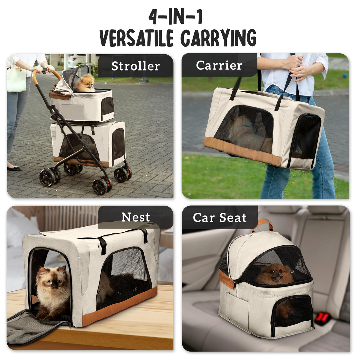 Double Pet Stroller with Detachable Carriers N8333