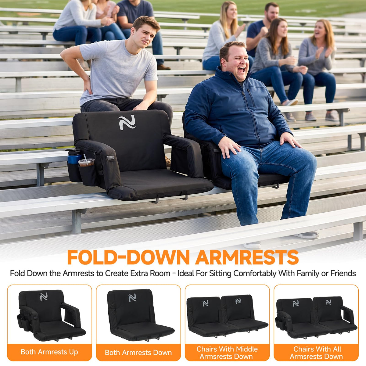 Wide Heated Stadium Seat with Back Support & Cushion J376061