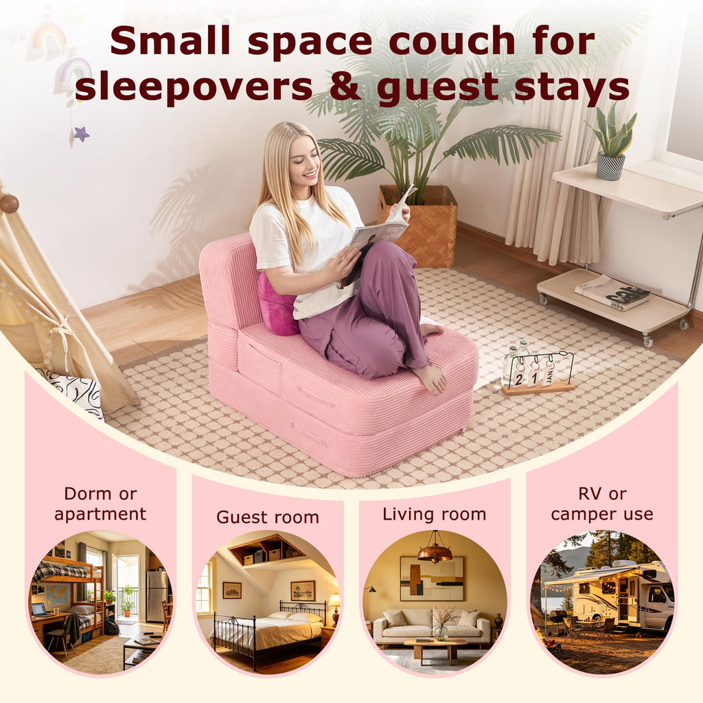 Pink Folding Convertible Sofa Bed Z8846