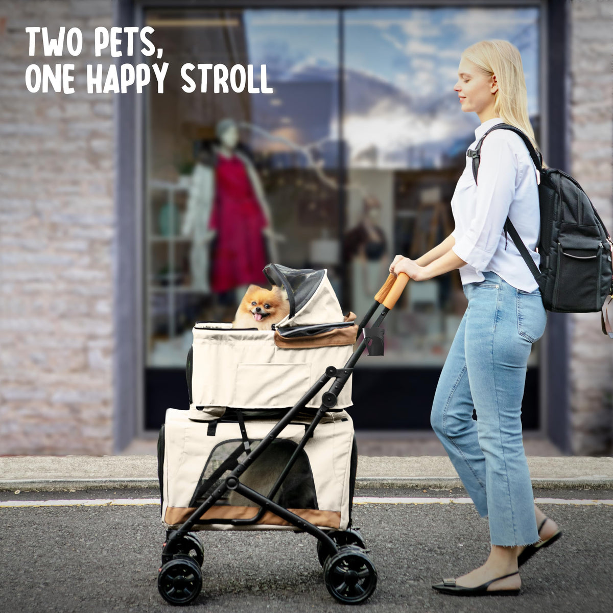 Double Pet Stroller with Detachable Carriers N8333