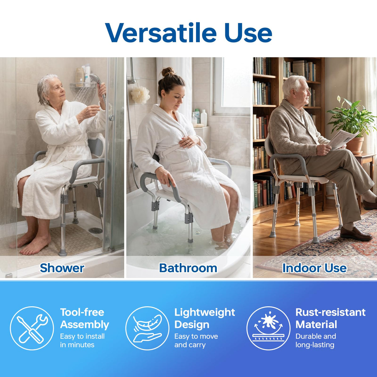 Adjustable Grey Shower Chair with Suction Feet U51674