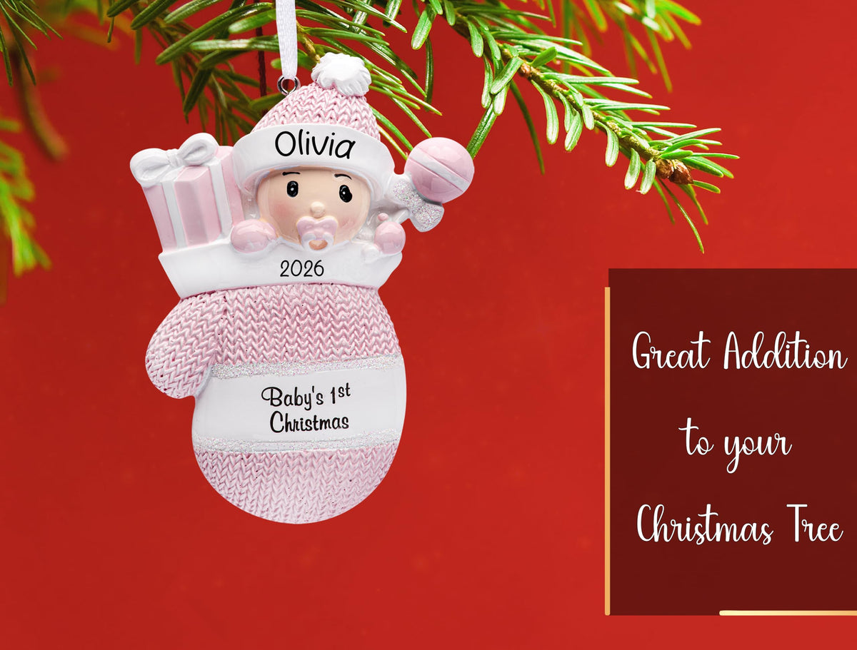 Baby's First Christmas Ornament 2026 Pink Mitten T98291