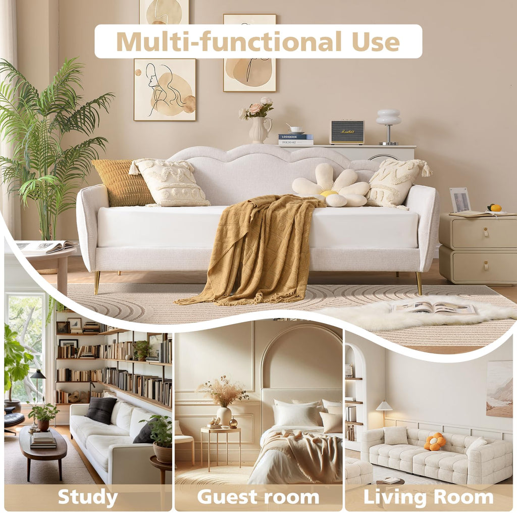 Twin Size Upholstered Linen Daybed with Metal Legs W794274