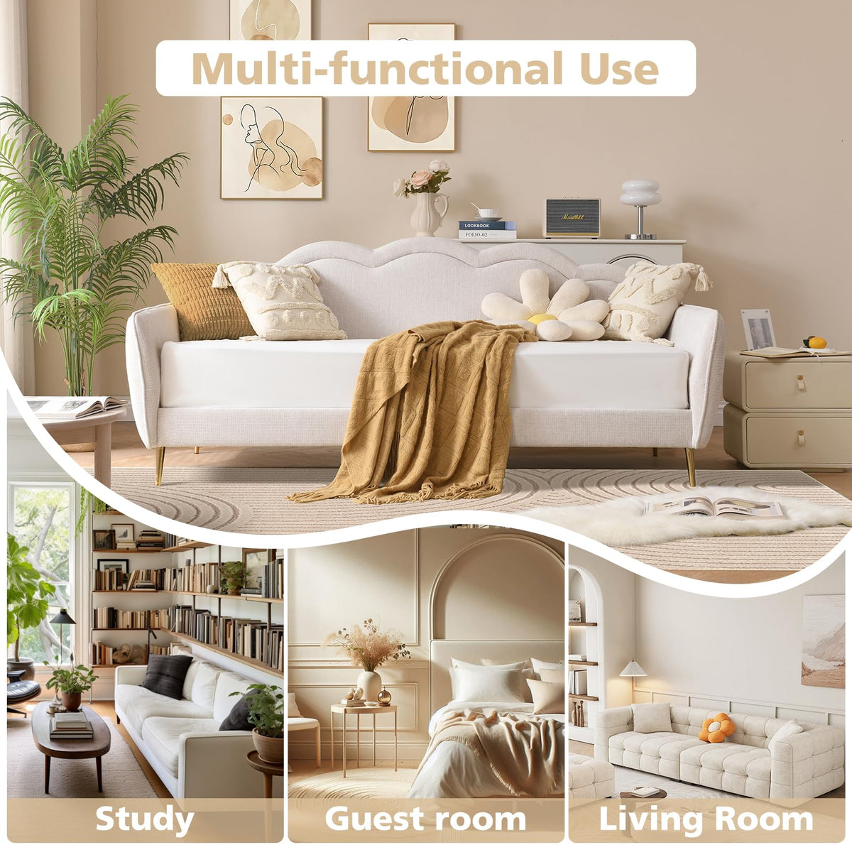 Twin Size Upholstered Linen Daybed with Metal Legs W794274
