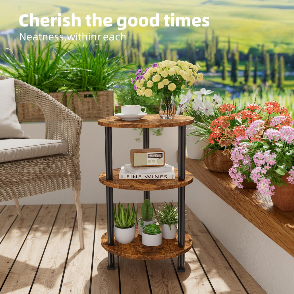 Rustic Brown 3 Tiers Round Side Table P7710