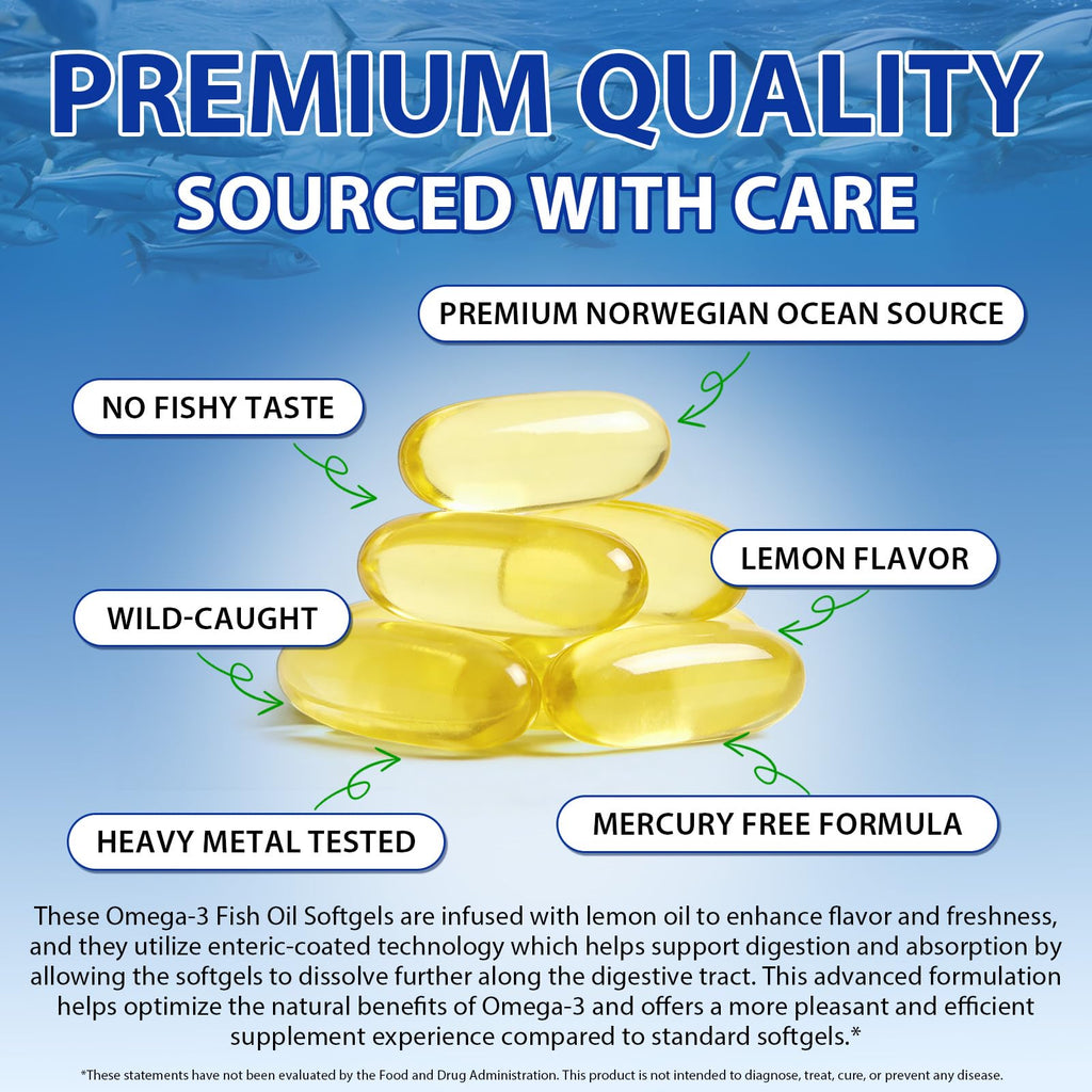 Omega 3 Fish Oil Supplement 240 Softgels Lemon Flavor X209024