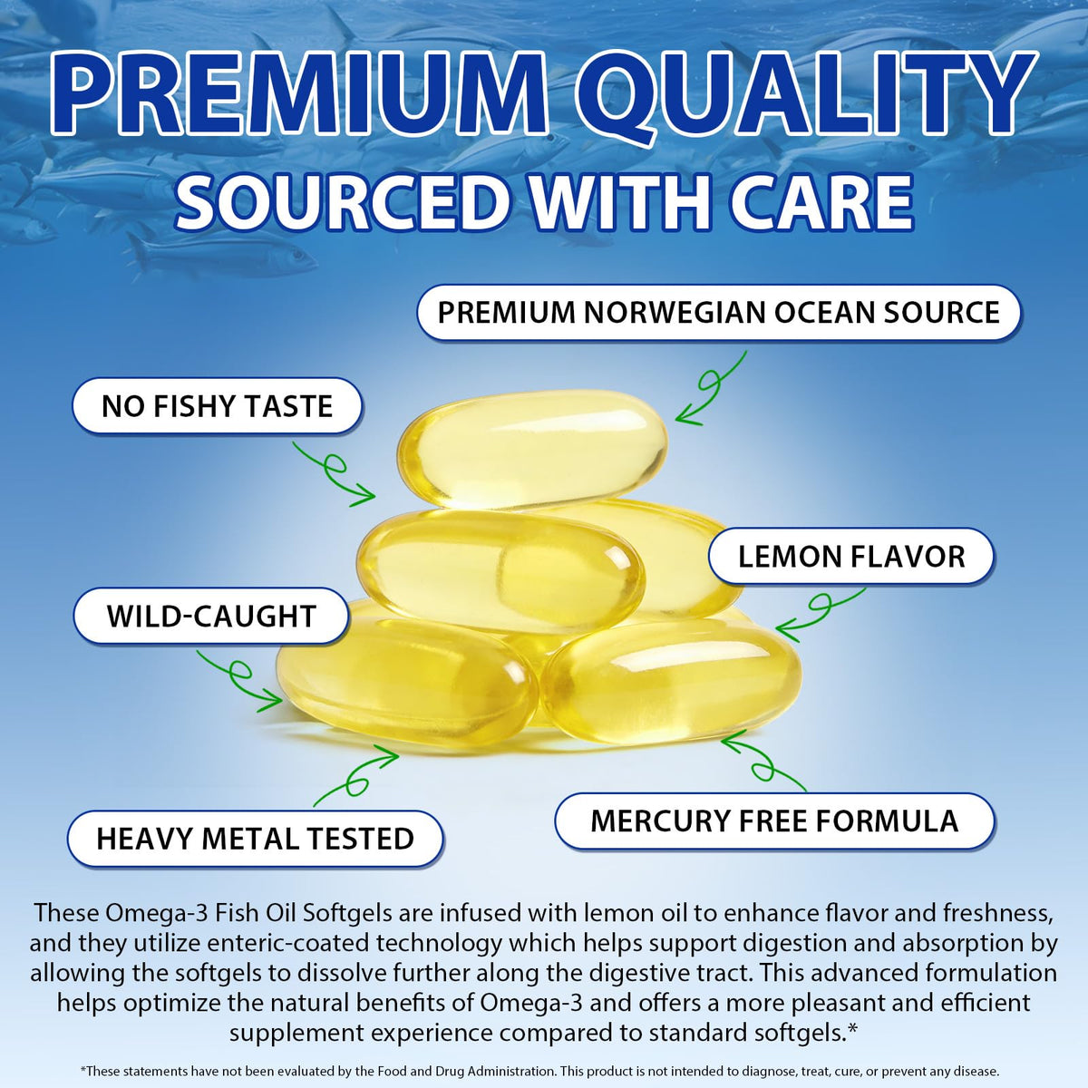 Omega 3 Fish Oil Supplement 240 Softgels Lemon Flavor X209024