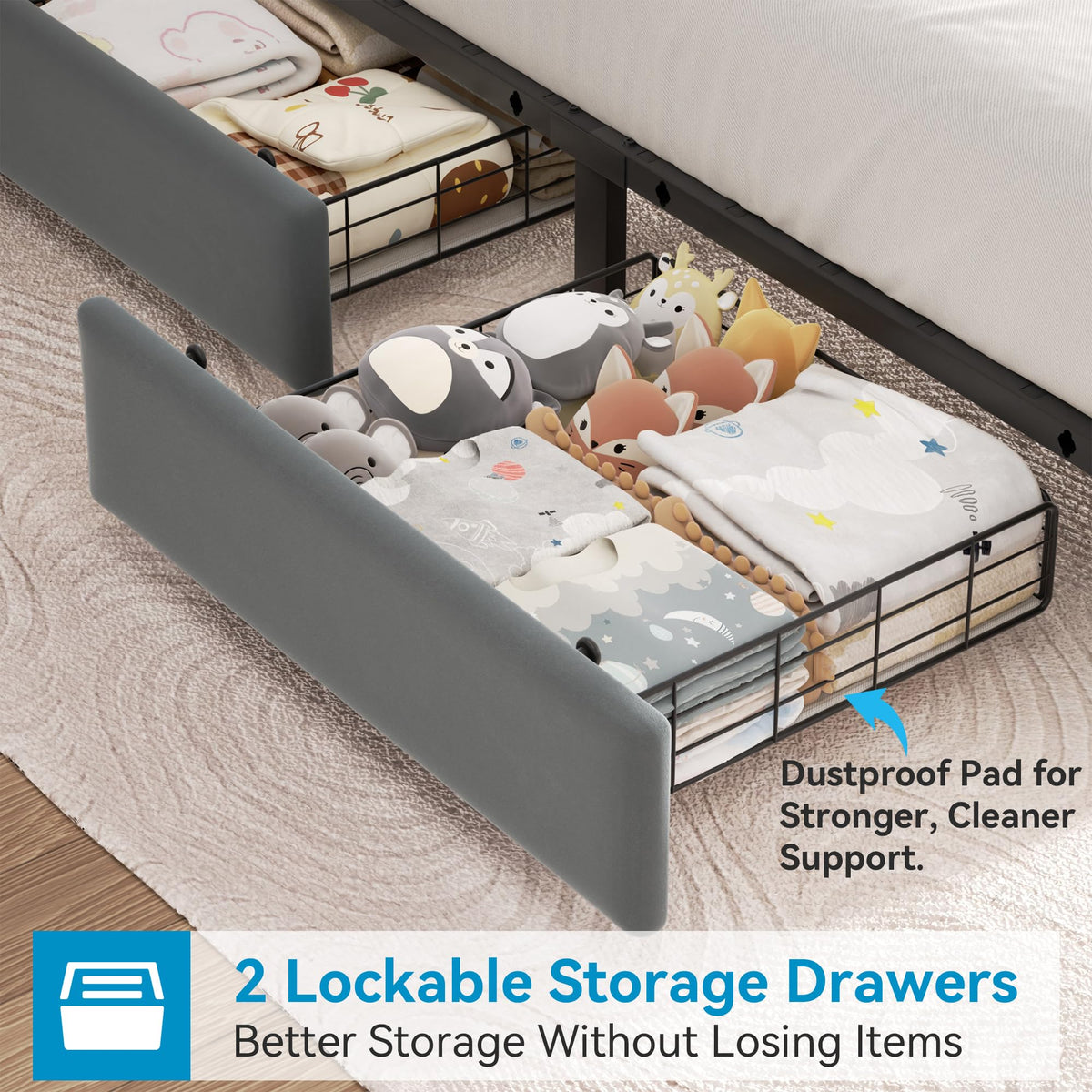 Twin Upholstered Velvet Platform Bed Frame with 2 Storage Drawers O127